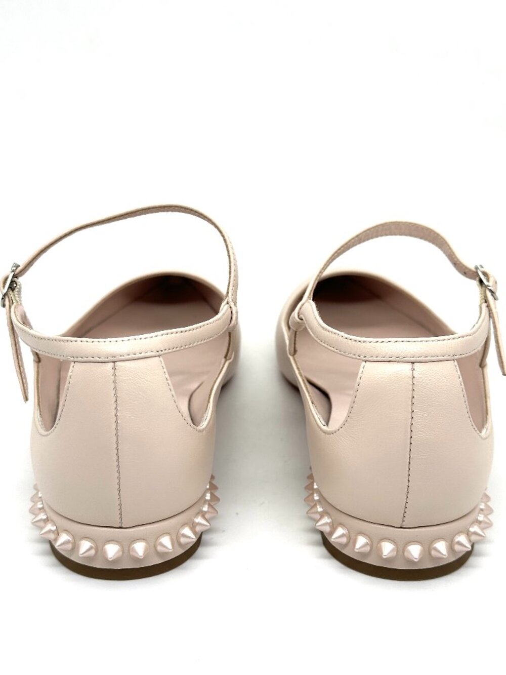 Christian Louboutin CONCLUSIVE Spike Ankle Strap Flat Ballerina Shoes Leche - Picture 11 of 15